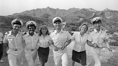 The case of The Love Boat in 1983. (From left) Fred Grandy, Ted Lange, Jill Whalen, Gavin MacLeod, Lauren Tewes and Bernie Kopell. Pic AP
